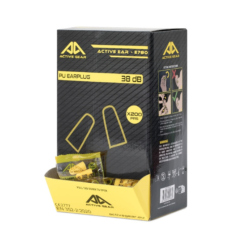 Active Gear E780 Box of 200 pairs of disposable earplugs in individual packaging 