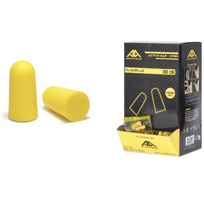 Active Gear E780 Box of 200 pairs of disposable earplugs in individual packaging 