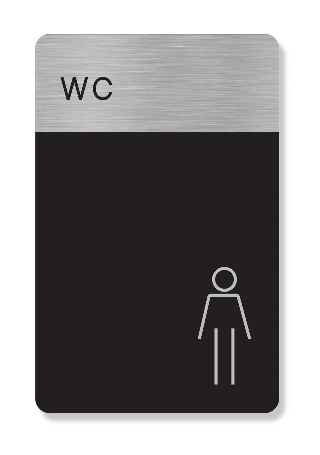 Πινακίδα WC ανδρών HTA76 με WC σε ζώνη brushed metal και γκρι σύμβολο άνδρα σε μαύρο